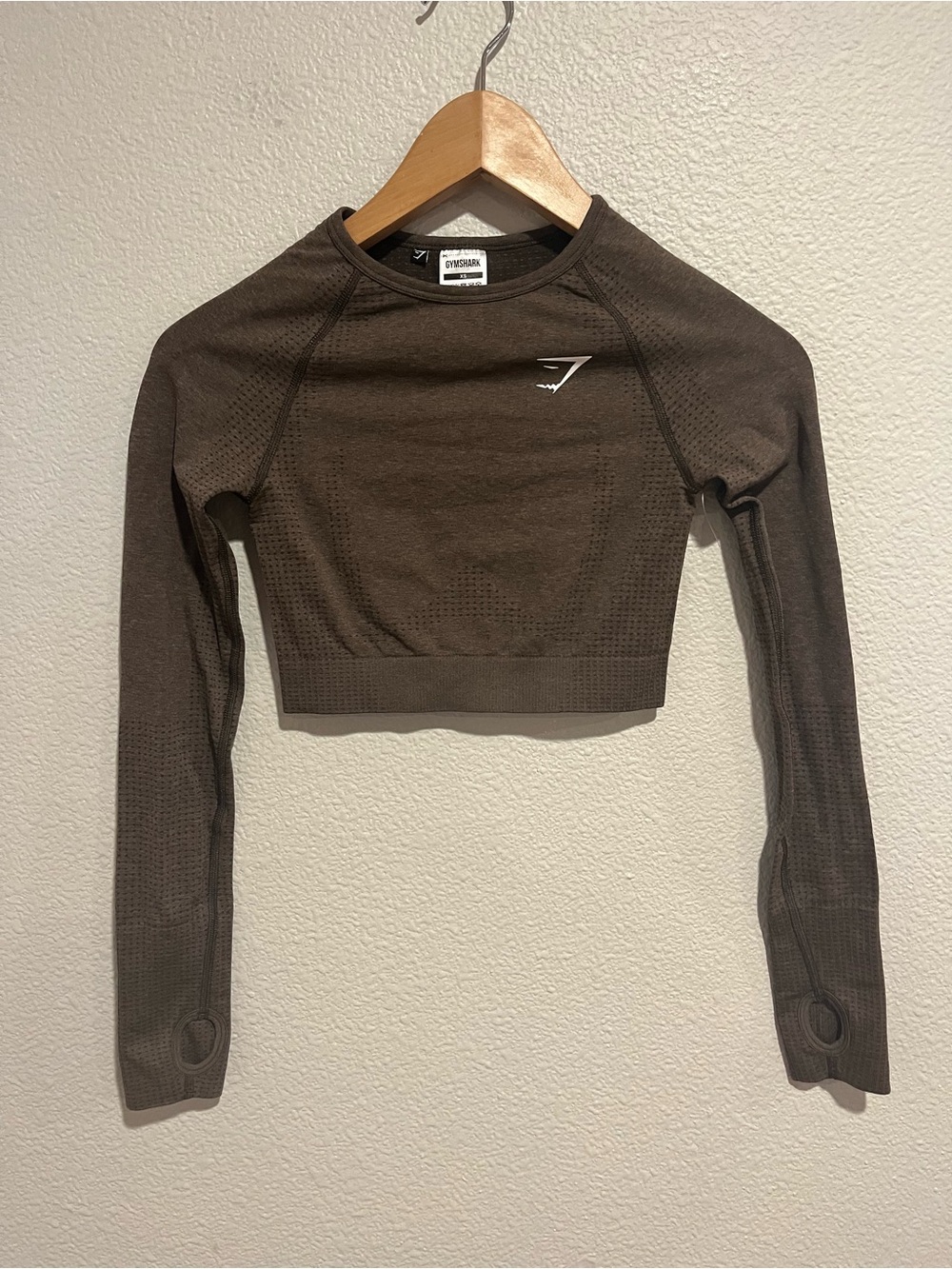 Gymshark Vital Crop Top Thumb Hole Heather Brown Size XS